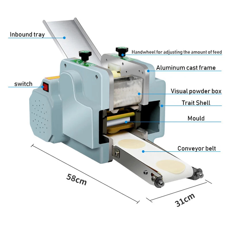 Dumpling Wrapper Maker Machine Electric Automatic Wonton Wrappers Machine Roll Dough Press Commercial Round/Square Dumpling Skin