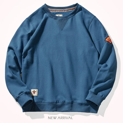 Round neck hoodless sweater for men 300g plush cotton solid color simple long sleeve spring and autumn Pullover Sports Top
