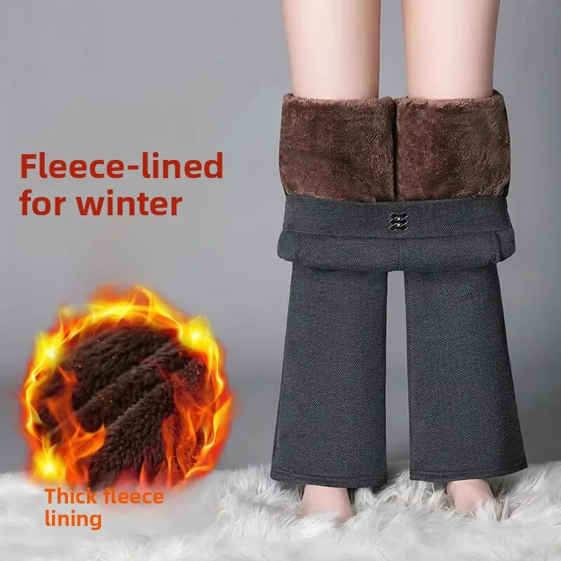 Thickened Fleece Lined Woolen Wide Leg Pants Casual Trousers for Middle Aged And Elderly Autumn Winter New Style Fashionable ...