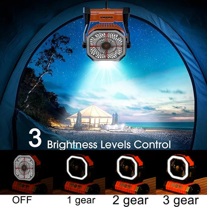 Multi-functional 30000mAh Outdoor Fan with 270° Rotation 3 Brightness LED Lights USB Rechargeable for Camping Fishing Hiking Fan
