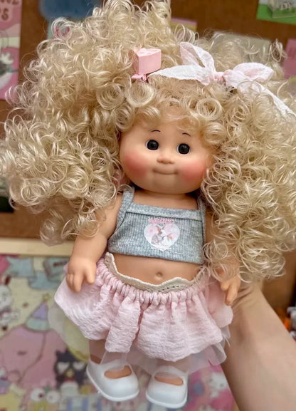 Afu Cute Chubby Face Full Vinyl Cabbage Patch Doll Curly Hair Handmade Collectible Toy For Adult Collection Home Decor