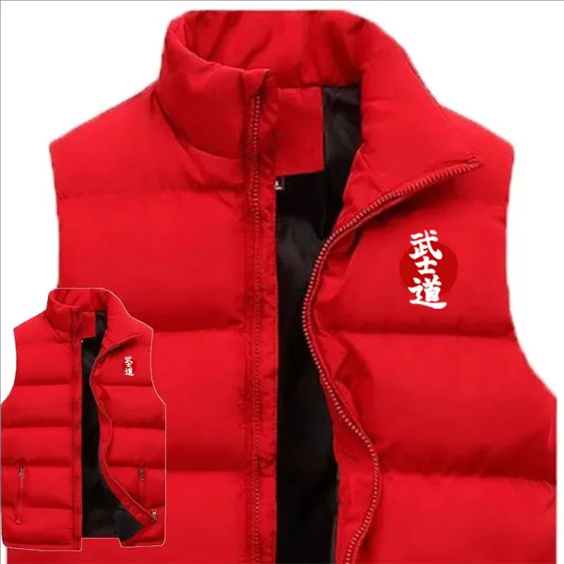 Men Bushido Casual Jacket Vest Coat Autumn Winter Men Fashion Sports Mandarin Collar Sleeveless Zipper Jacket Vest Coat