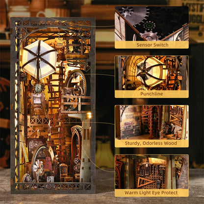 Book Nook Kit The Creation Room DIY Wooden Puzzle Workshop Balloon Ship Bookshelf Dollhouse Model Bookend Building Home Deco