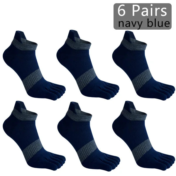 1/6 Pairs Man Five Finger Socks Large Plus Size Patchwork Compression Mesh Breathable Fitness Sport Toe Ankle Boat Socks EU43-47