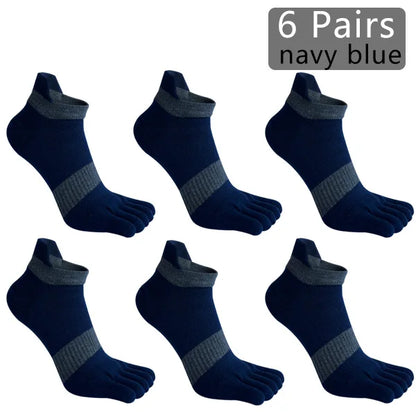 1/6 Pairs Man Five Finger Socks Large Plus Size Patchwork Compression Mesh Breathable Fitness Sport Toe Ankle Boat Socks EU43-47
