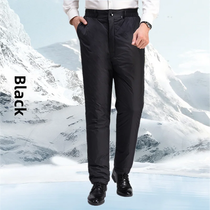 Men's down Pants Thick Warm Cold Resistant Elastic Waist Cotton Pants Outdoor Wear Loose White Duck down Middle Age Dad Pants