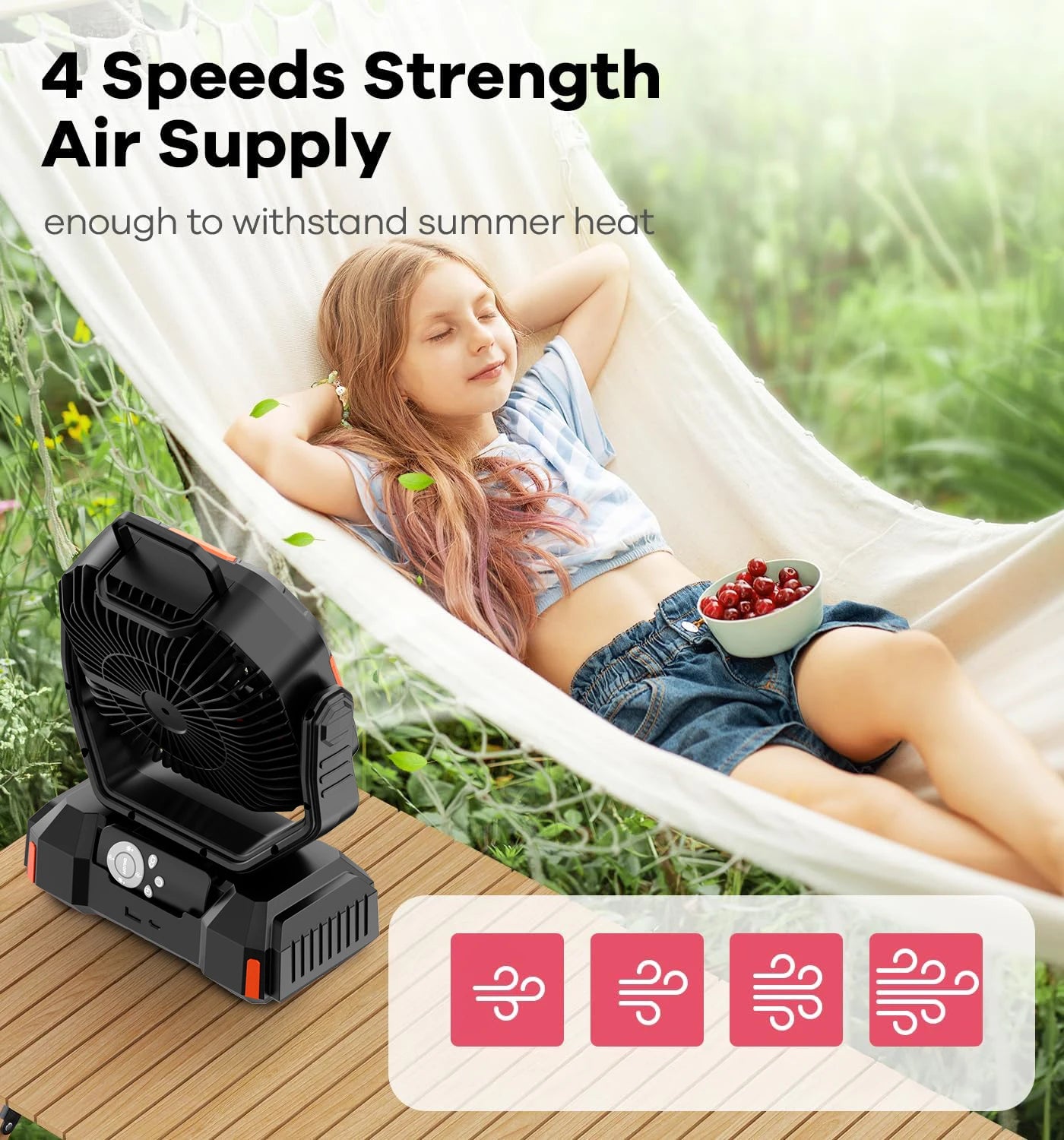 Camping Fan 40000mAh Battery Powered Fan Rechargeable  4 Speeds with LED Lantern -  Hanging Portable Outdoor cold fan Tent Fans