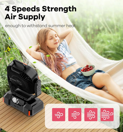 Camping Fan 40000mAh Battery Powered Fan Rechargeable  4 Speeds with LED Lantern -  Hanging Portable Outdoor cold fan Tent Fans
