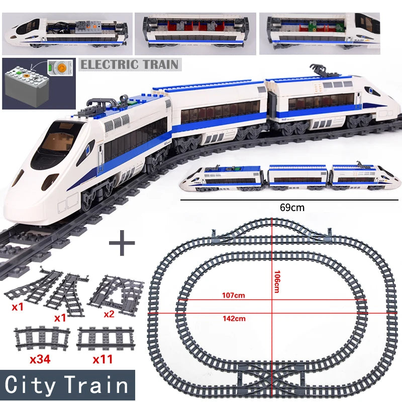 City Trains Flexible Tracks Forked Straight Curved Rails Switch Building Block Bricks High-Tech Creative Toys for kids gifts