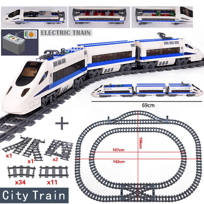 City Trains Flexible Tracks Forked Straight Curved Rails Switch Building Block Bricks High-Tech Creative Toys for kids gifts