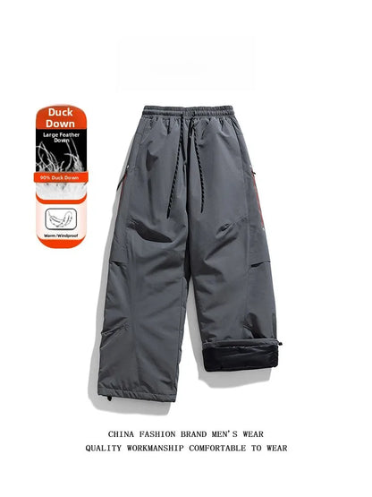 Thickened Large Size Men's down Pants Winter Outdoor Climbing Straight Leg Long Trousers Windproof Warm Casual Polyester Fiber