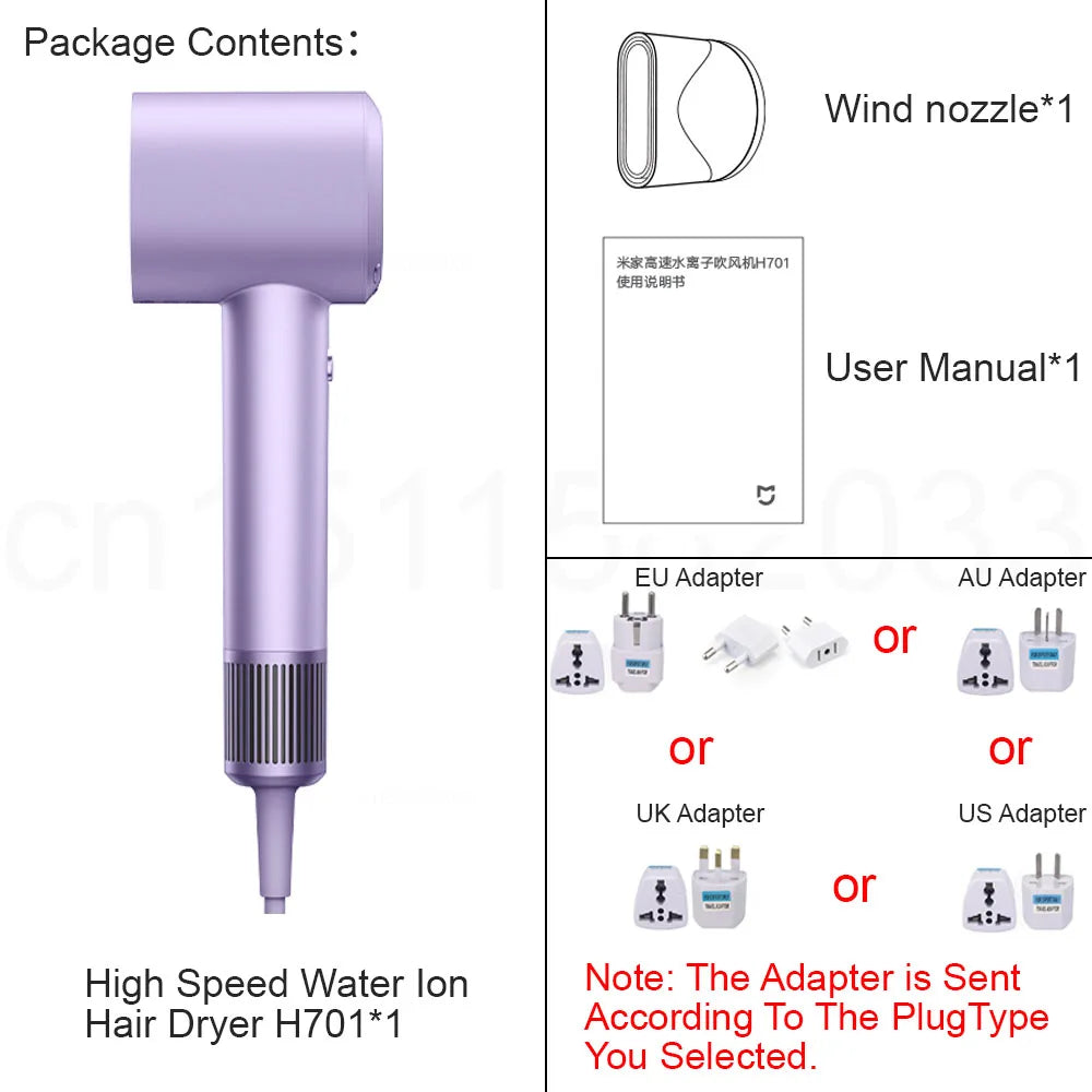 Xiaomi Mijia H701 High Speed Water Ion Hair Dryer,4 Temps & 3 Speeds,Professional 1600W Ionic Blow Dryers,110000 Rpm Fast Dry
