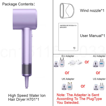 Xiaomi Mijia H701 High Speed Water Ion Hair Dryer,4 Temps & 3 Speeds,Professional 1600W Ionic Blow Dryers,110000 Rpm Fast Dry