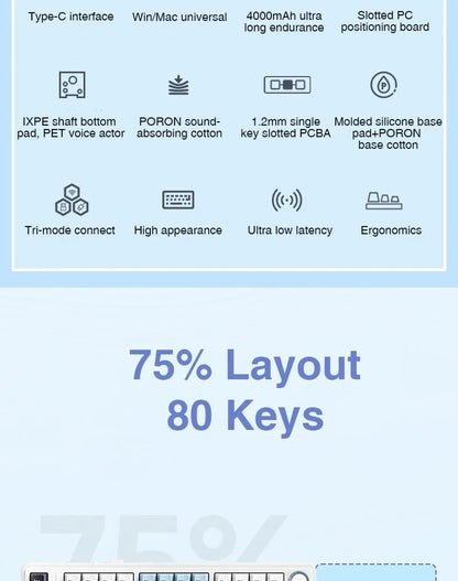 AULA Mechanical Keyboard F75 Three Modes Gaming Mechanical Keyboard Multi-function Knob Can Switch Between Game/Office Modes