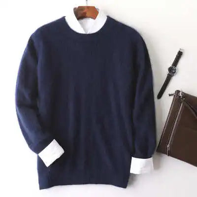 Men's 100% pure Mink Cashmere Sweater O-Neck Pullovers Knit Large Size Mink Sweater Winter New Tops Long Sleeve High-End Jumpers