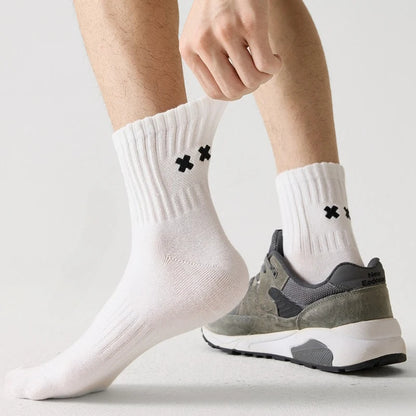 1/5 Pairs Men's Spring Autumn Mid Tube Socks Pure Cotton Antibacterial Odor Proof Sports Plus Size Crew Socks