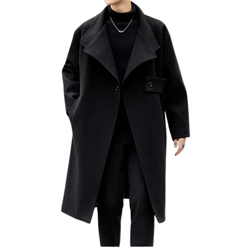 Men Long Trench Outwear Casual Woolen Coat Windbreaker Autumn Winter Fashion Woolen Coats