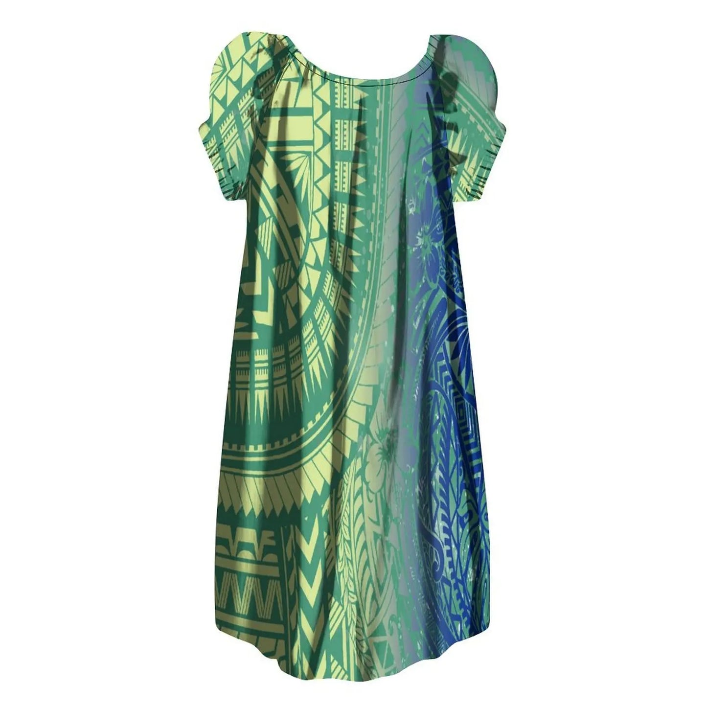 New Design Customize Polynesian Print Micronesian Loose Casual puffy dress Plus Size Women Clothing