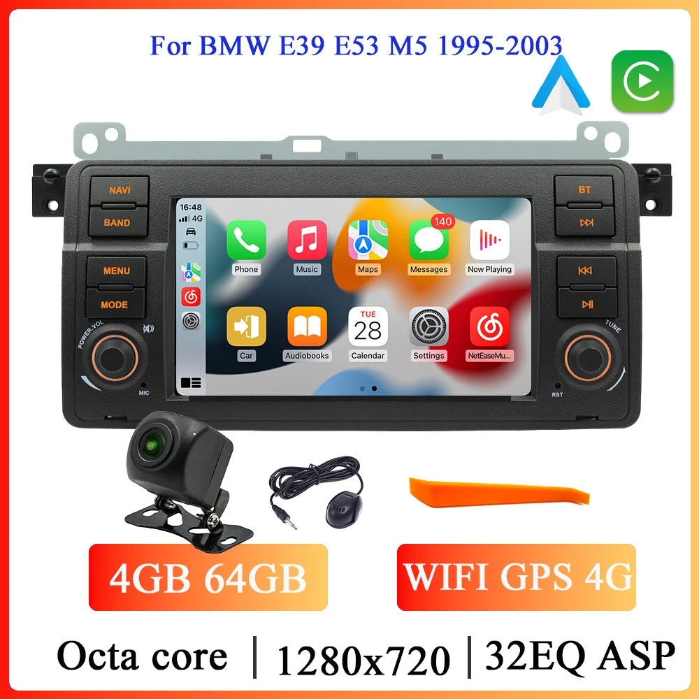 BQCC 7 Inch Android 13 Quad/Octa Core Carplay car Radio WIFI GPS 4G car stereo Navigation player MirrorlinkFor Bmw E46 1998-2006