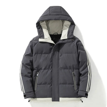 2024 New Cotton Jacket for Men with Plush and Thickened Two Bar Cotton Jacket for Men, Two Bar Cotton Jacket for Men, Hooded Bre