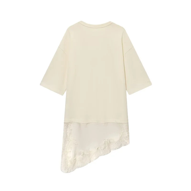 MUJER Polo Lace T Shirt Women Asymmetric Oversized T-Shirt Woman Spring Casual Tank Top Female Fashion Funny Women's T-shirts