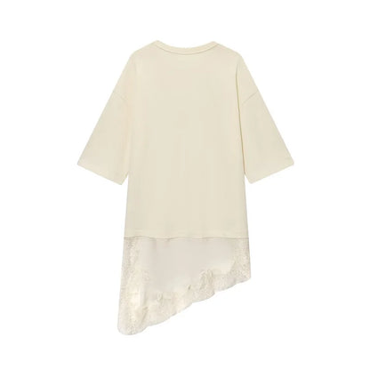MUJER Polo Lace T Shirt Women Asymmetric Oversized T-Shirt Woman Spring Casual Tank Top Female Fashion Funny Women's T-shirts