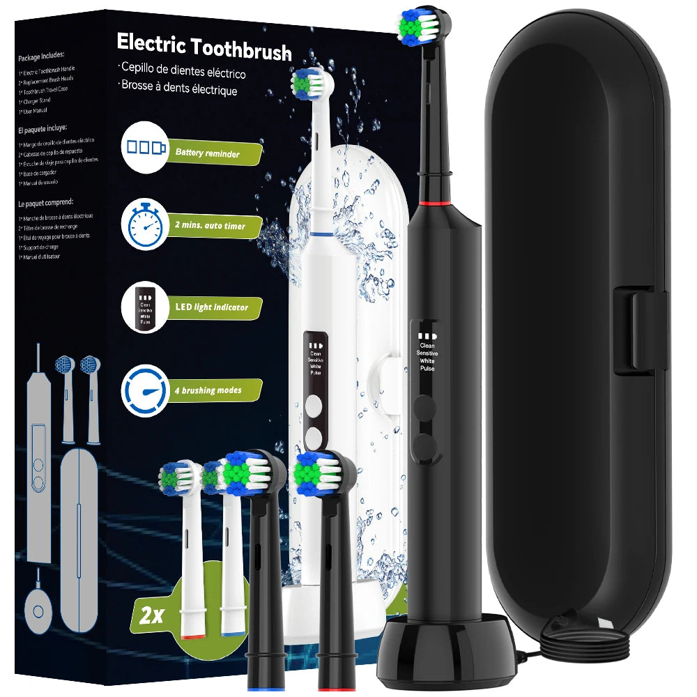 Rotary Electric Toothbrush with 4 Modes, Smart Timer & Wireless Charge, Waterproof Tooth Brush Compatible with Oral B Brush Head