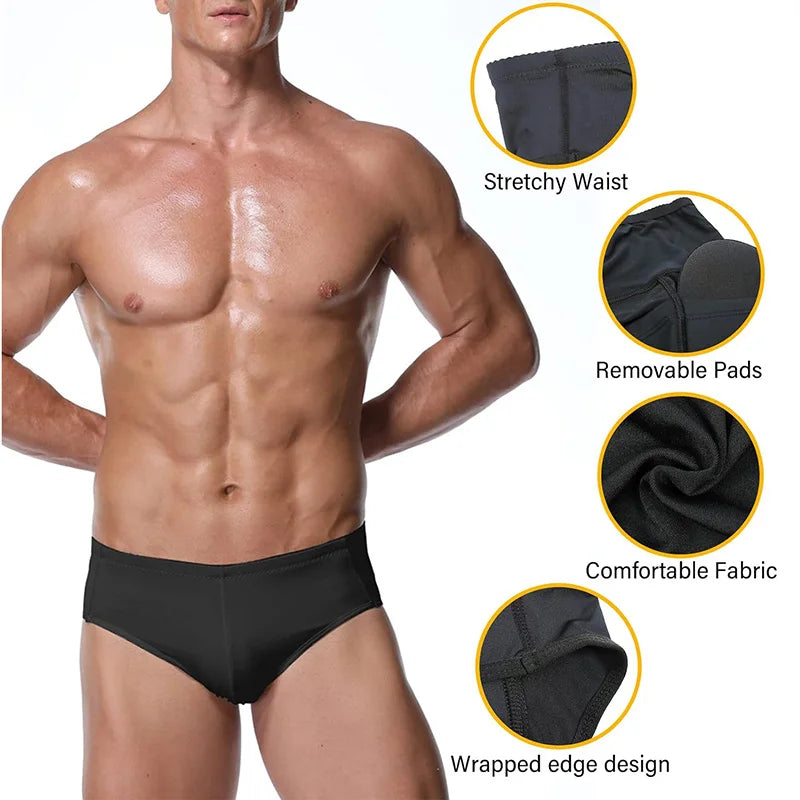 Men's Padded Butt Lifter Shaper Control Panties Seam-free Sexy Hip Enhancer Booster Boxer Briefs Underwear 2 Detachable Pads