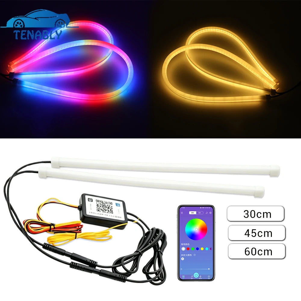 Dynamic Drl RGB Universal LED Headlights Strip Sequential Tun Signal Strip Neon Welcome Lamp Daytime Running Lights APP Control