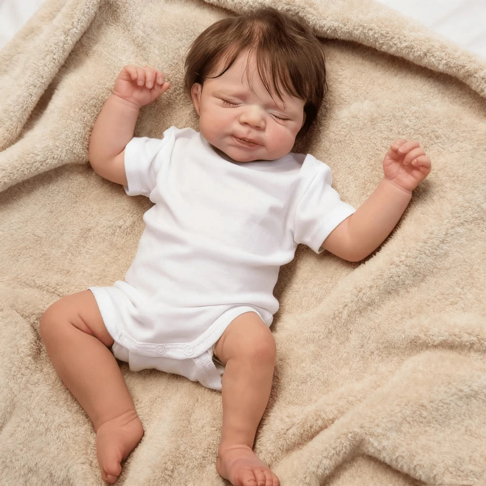 BZDOLL 45cm Realistic Asleep Art Reborn Baby Doll with 3D-paint Skin 18inch Full body vinyl and Hand painting Visible Veins Toy For Kids Birthday Gift