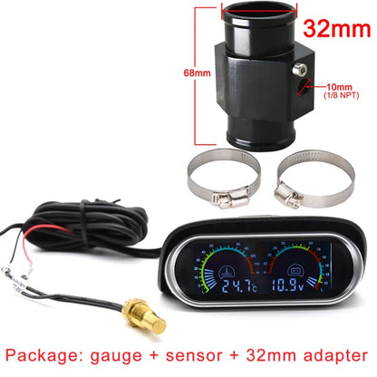 12V 24V Digital Water Temperature Gauge + Volt Water Temperature Sensor Head Plug Joint Pipe Sensor Radiator Hose Adapter 1/8NPT