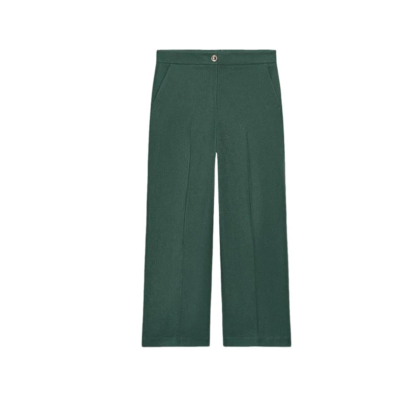 High Waist Wide Leg Pants Zipper Decoration Short Sleeve Turn-down Collar Single Pocket Decoration Fashion Set for Women