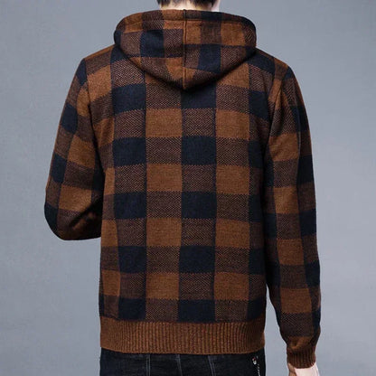 Knit Sweater Male Zipper Plaid Men's Clothing Cardigan Hoodies Zip-up Thick Winter Red Tops Jumpers Casual Stylish Hot Cheap A