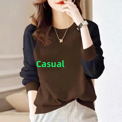 Fashionable Long Sleeve Pure Cotton Color Block Hoodie Women's Spring Autumn Casual Slimming Top Breathable Comfortable Stree...