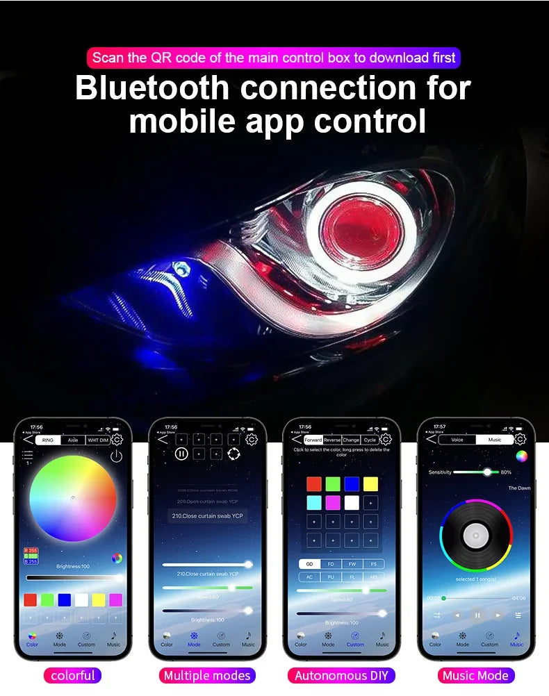 2PCS RGB Cotton LED Angel Eyes Halo Ring 60/70/80/90/95/100/110/120mm LED Headlight Lamp For Car Motorcycle DRL Eyes APP Control