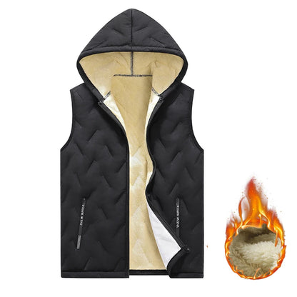 EU Size Men's Hooded Vest Thermal Padded Winter Jacket Fleece Lined Waistcoat Autumn Warm Quilted Jacket Black Grey Puffer Vest