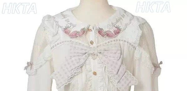 Japanese Mass Produced New Sweet Doll Collar Lolita Strawberry White Shirt Female 2026 Spring Pleated Lace Bow Blouses Top Women