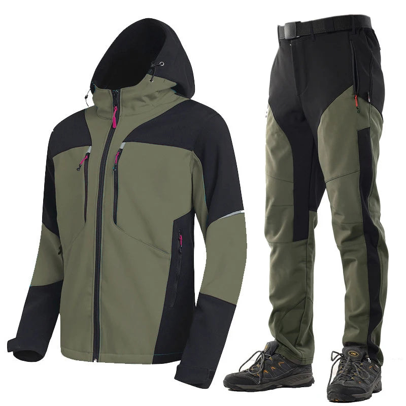 2024 Casual Winter Men Jackets Fleece Thick Pants Men's Sets Warm Waterproof Hooded Coats Male Cargo Pants Tactical Suits M-4XL