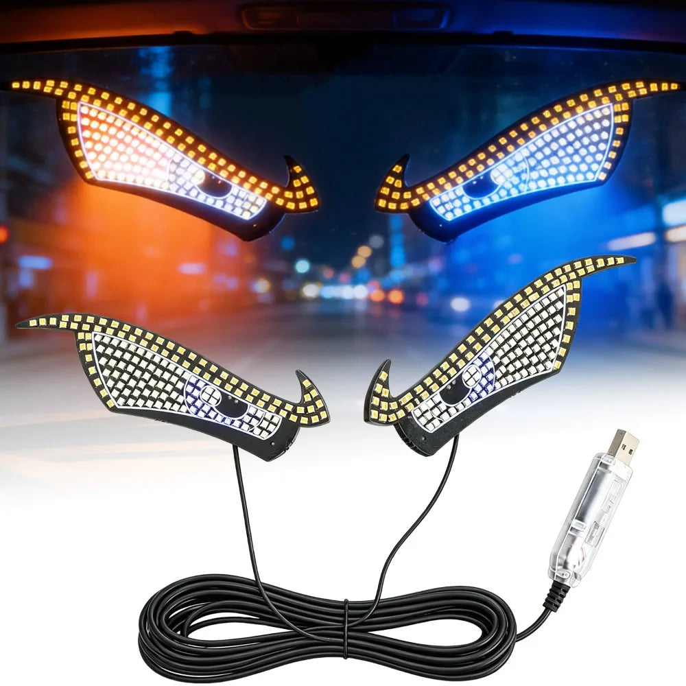Dynamic Atmosphere Warning Lamp Car Rear Windshield LED Demon Eye Light USB Plug Play Flexible Acrylic Sticker Auto Accessories