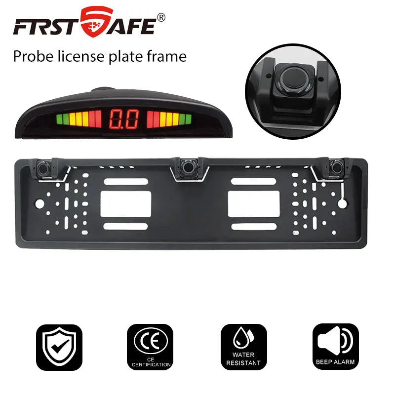 European License Plate Holder 3 Sensors Parking Radar Buzzer Alarm 12V Waterproof Auto Reversing Safety Accessory