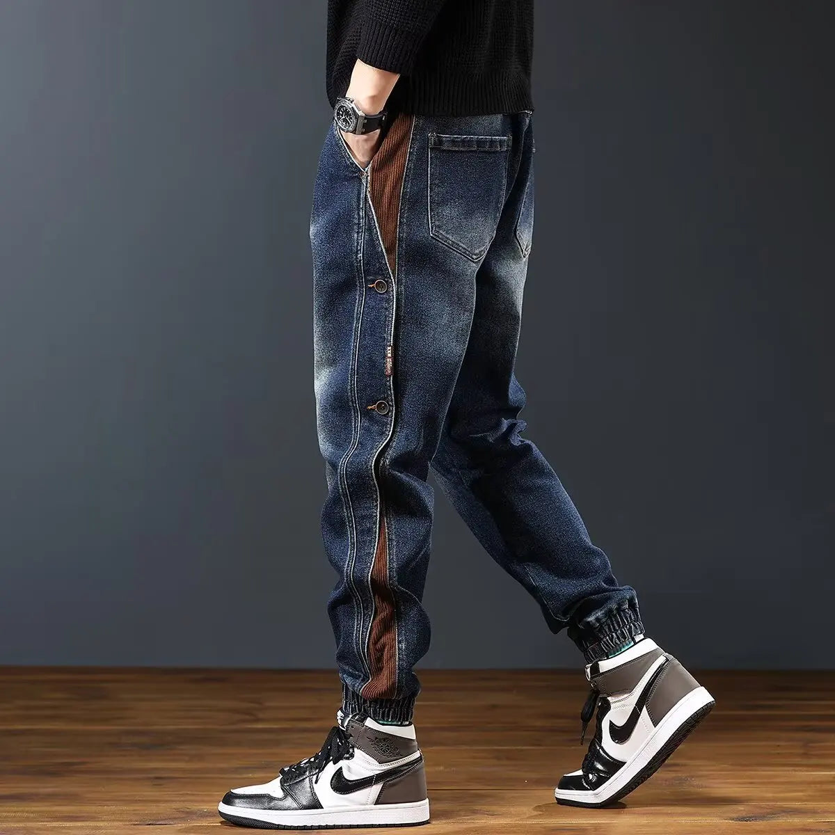High end workwear jeans for men in autumn and winter, trendy brand, rugged and handsome pants, American style, personalized desi