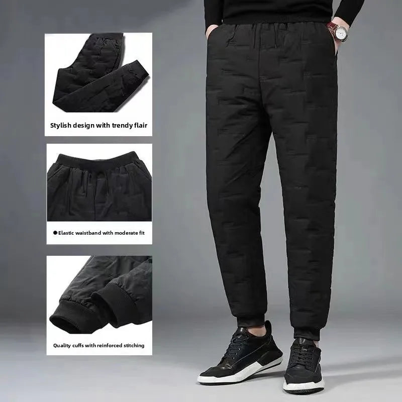 Youth Thickened down Pants Outdoor Workwear Trousers Fashionable Street Style Long Pants for Men Winter Outdoor Activities
