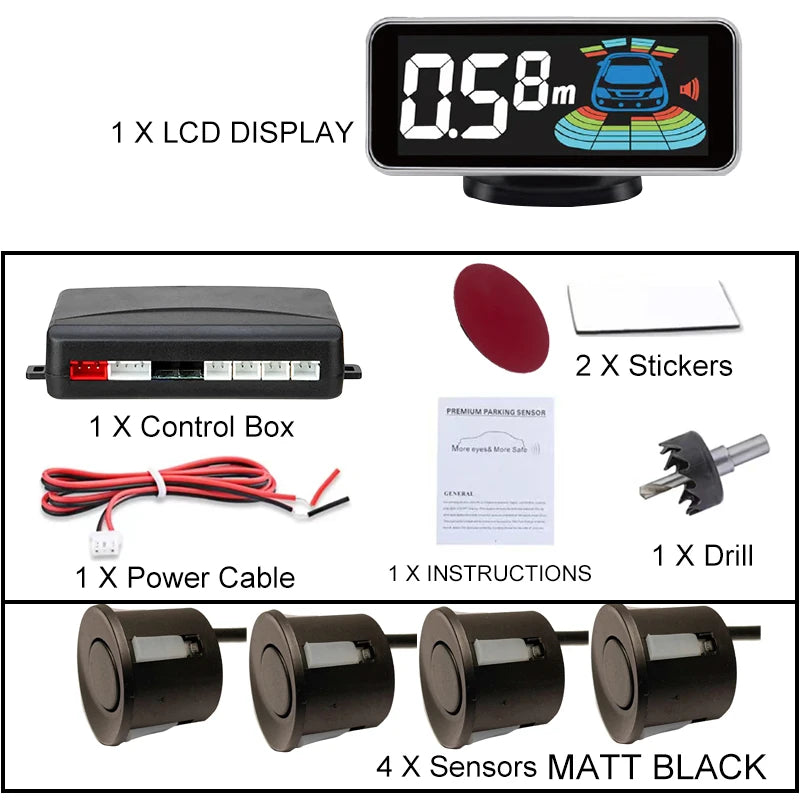 LCD Parking Sensor System Backlight Human Voice Alarm Display 4 Probes 12 Colors Backup Detector Parking Assistance Kit