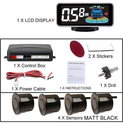 LCD Parking Sensor System Backlight Human Voice Alarm Display 4 Probes 12 Colors Backup Detector Parking Assistance Kit