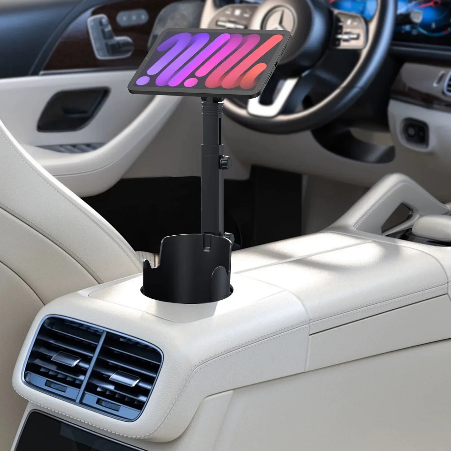 2-in-1 Car Cup Holder Phone Mount Dual Magnetic Adjustable Long Arm Universal Drink Stand for Cell Phones