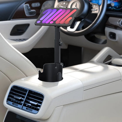 2-in-1 Car Cup Holder Phone Mount Dual Magnetic Adjustable Long Arm Universal Drink Stand for Cell Phones