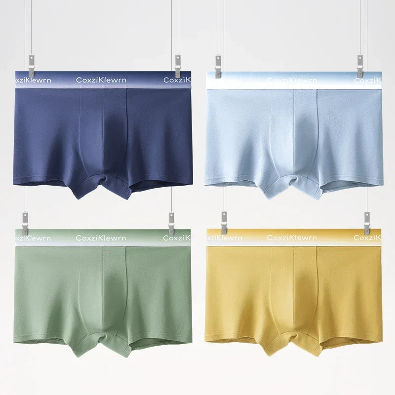 4PCS【LORIEN CREST】New Men's Underwear Pure Cotton Soft Breathable Fashion Solid Color U Convex Comfortable boxer for male