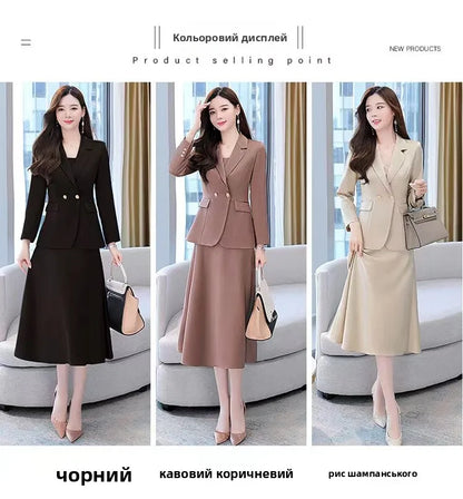 plus Size Women's Dress Suit Set Sleeveless Long Dress with Jacket Autumn Fashion Slimming Two-Piece Set High Waist Korean Style
