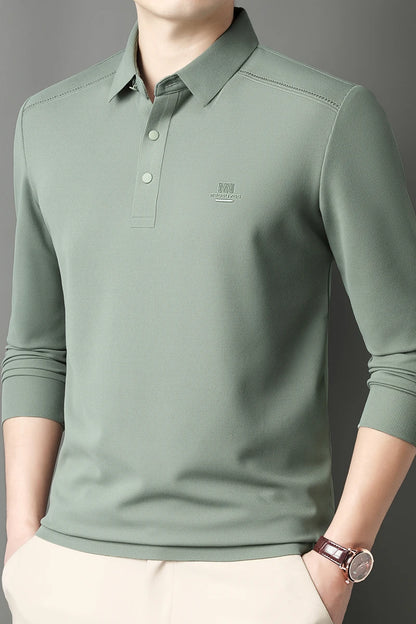 2025 New High End Long Sleeved T-shirt for Men Autumn Edition Flip Collar Thin Polo Shirt Business and Leisure Bottom Shirt
