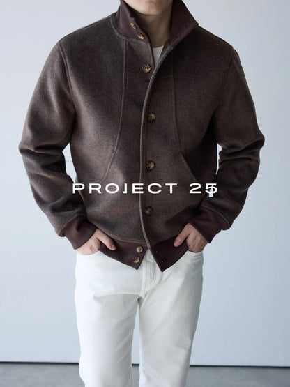 PROJECT 25 Men's Retro Felted Wool-Like Deconstructed Stand Collar Jacket Old Money Style Soft Fluffy Warm Fall Winter Outerwear